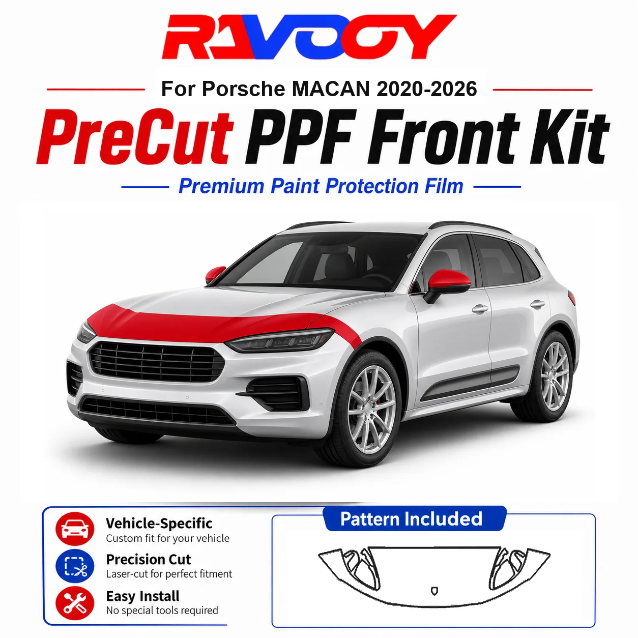 

8.5mil TPU Precut PPF Kit For Porsche MACAN 2020-2026 - Hood, Fenders & Mirror Set - Self-Healing Clear Bra Film