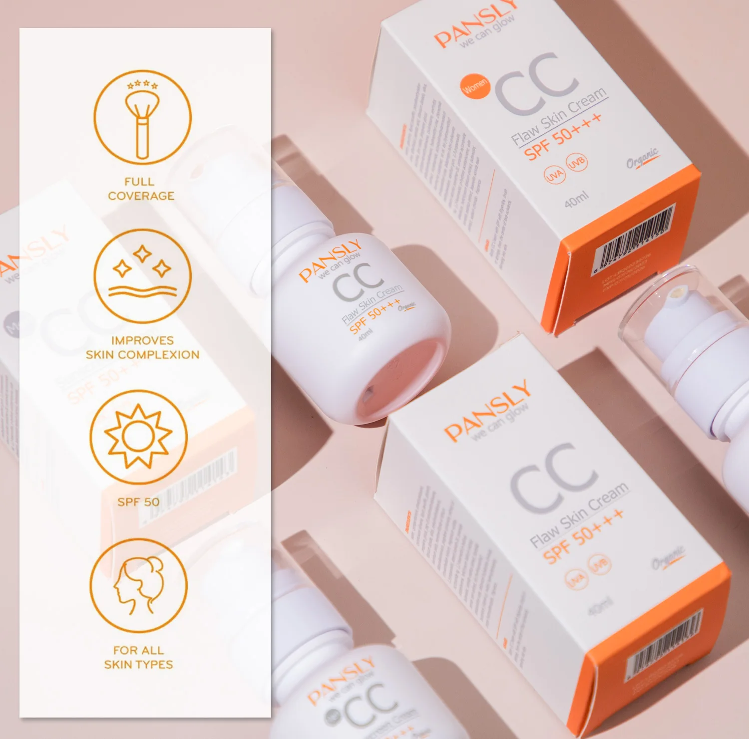 CC Water Face Cream for Man, Whitening & Oil-control Cream , UVA and UVB, Infrared Protection SPF50+, 40ml