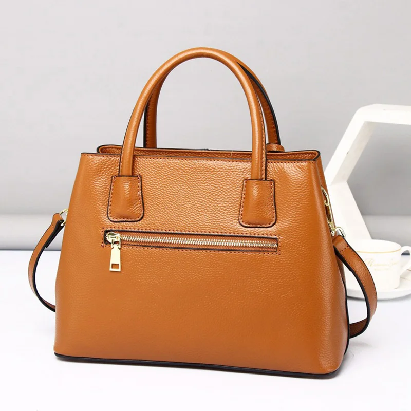 2023 New Women Genuine Leather Handbag Moms Large Capacity Tote Shoulder Bag For Female Solid Color Lady Crossbody Messenger