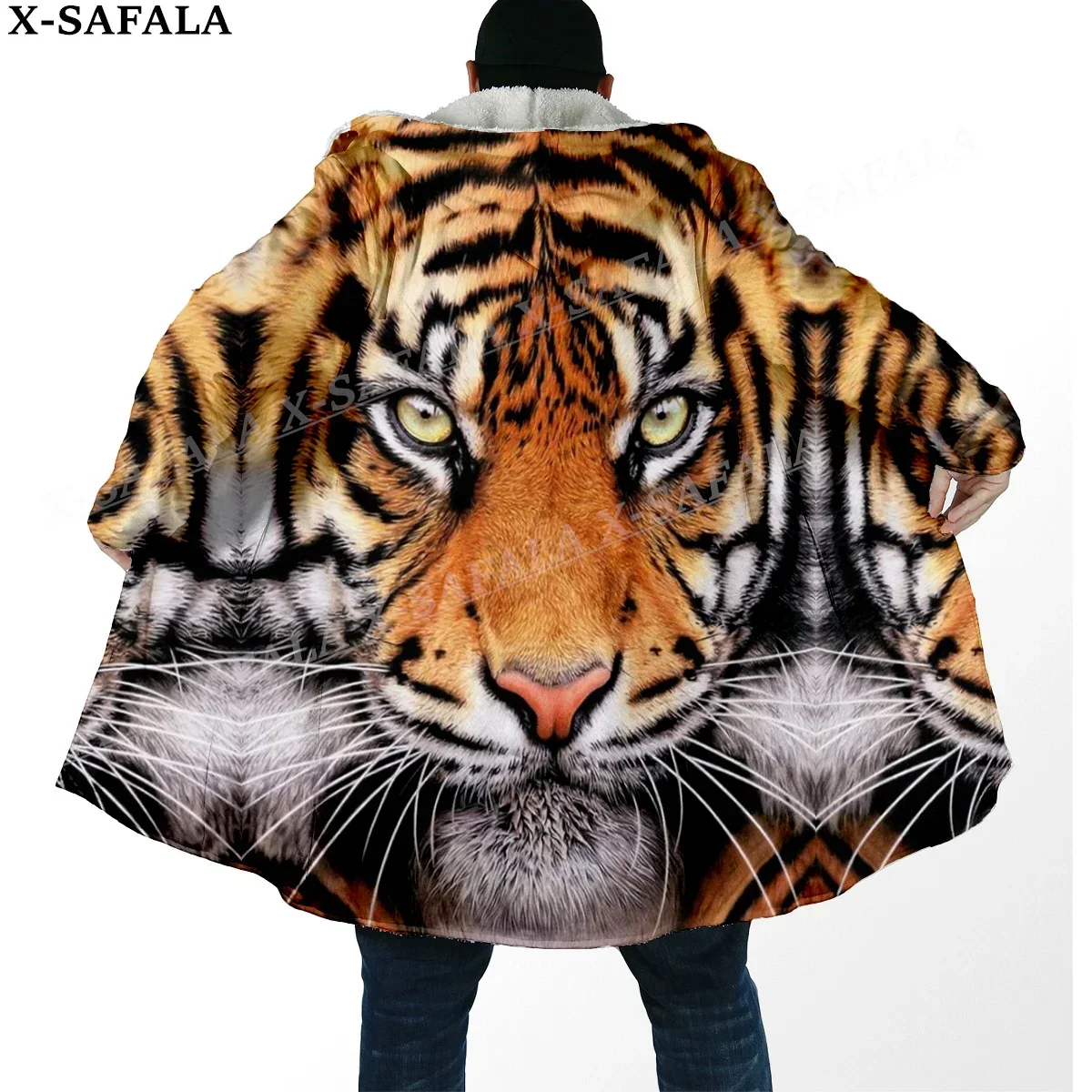 Mythology Tiger The King Spirit Thick Warm Hooded Cloak Men Overcoat Coat Windproof Fleece Cape Robe Hooded Blanket-19