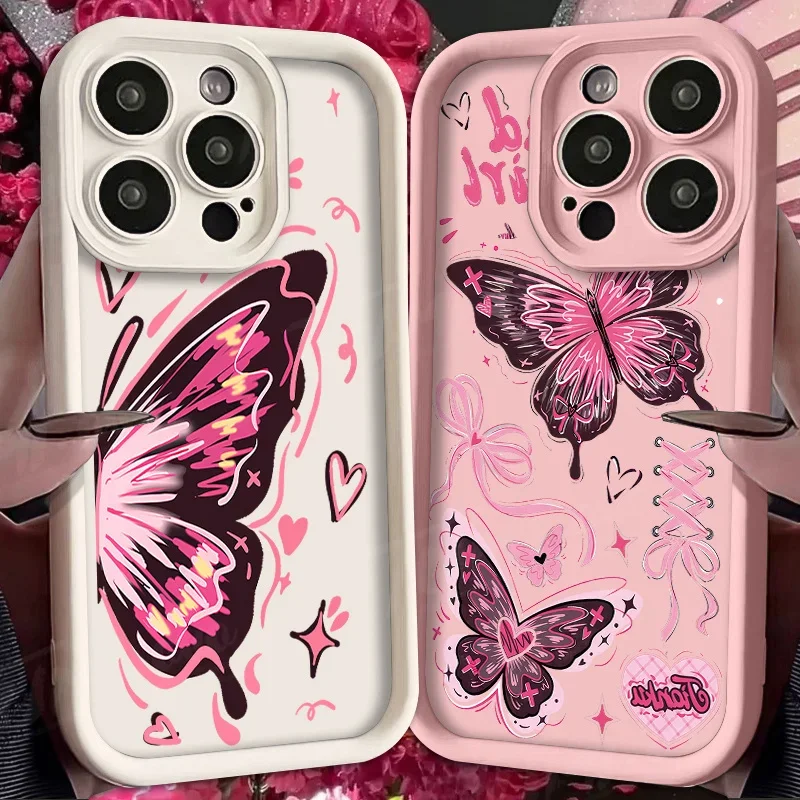 Moda y2k rosa borboleta arco caso para samsung galaxy a35 a55 a15 a25 a16 a06 a05 a05s a24 a13 a23 a12 a22 a32 a52 a71 a51 4g