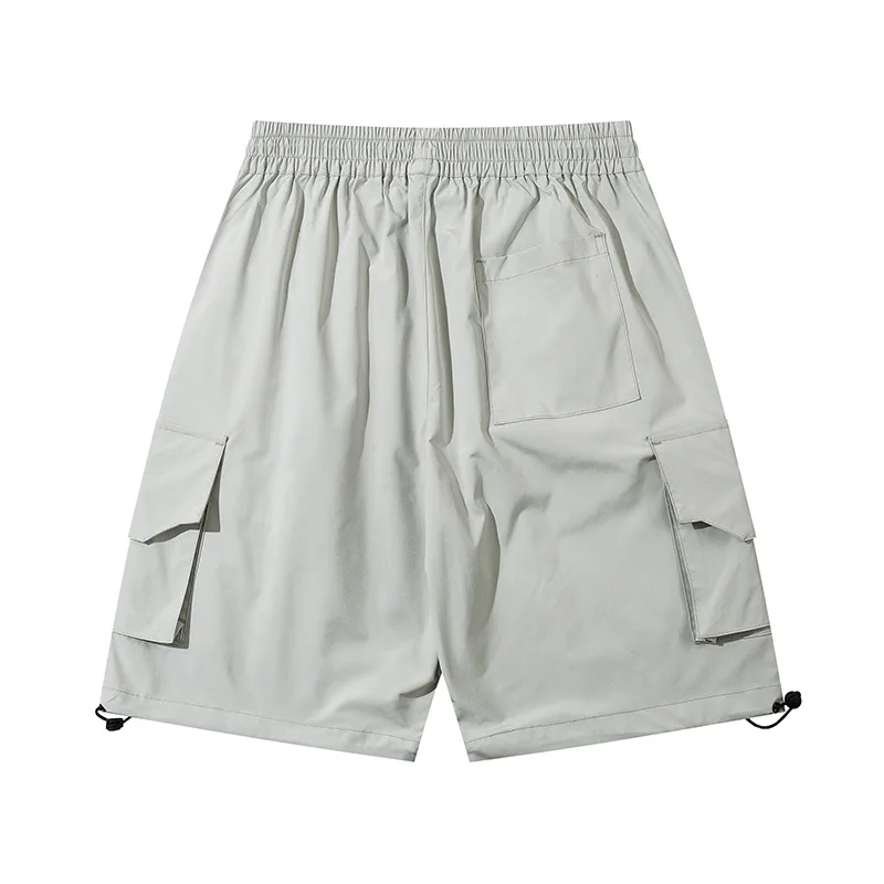 2025 Summer Cargo Shorts Mens Multi Pocket Tactical Functional Short Pant Loose Streetwear Elastic Waist Shorts Black Techwear