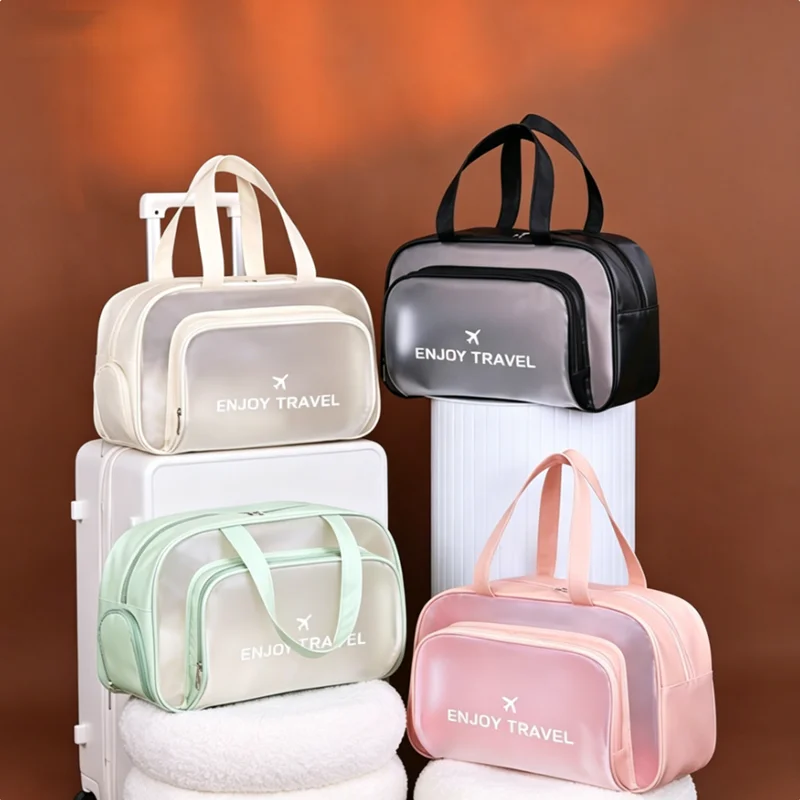 

Large Capacity Travel Tote Bag, Semi-transparent Waterproof Cosmetic Bag with Top Handle and Independent Pocket for Shoes