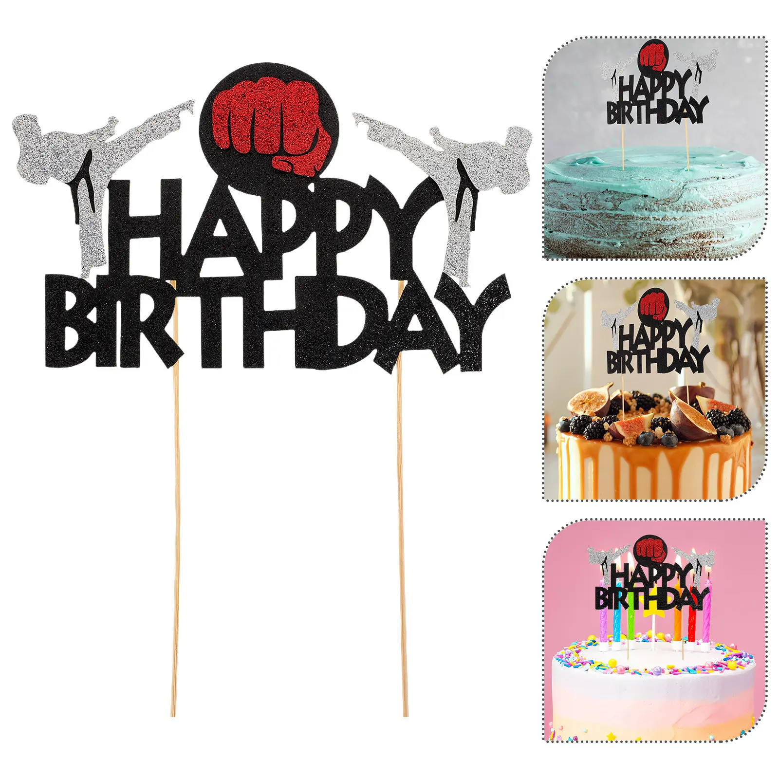 Karate Taekwondo Cake Decoration Birthday Topper Martial Arts Theme Cake Props Party Decorations
