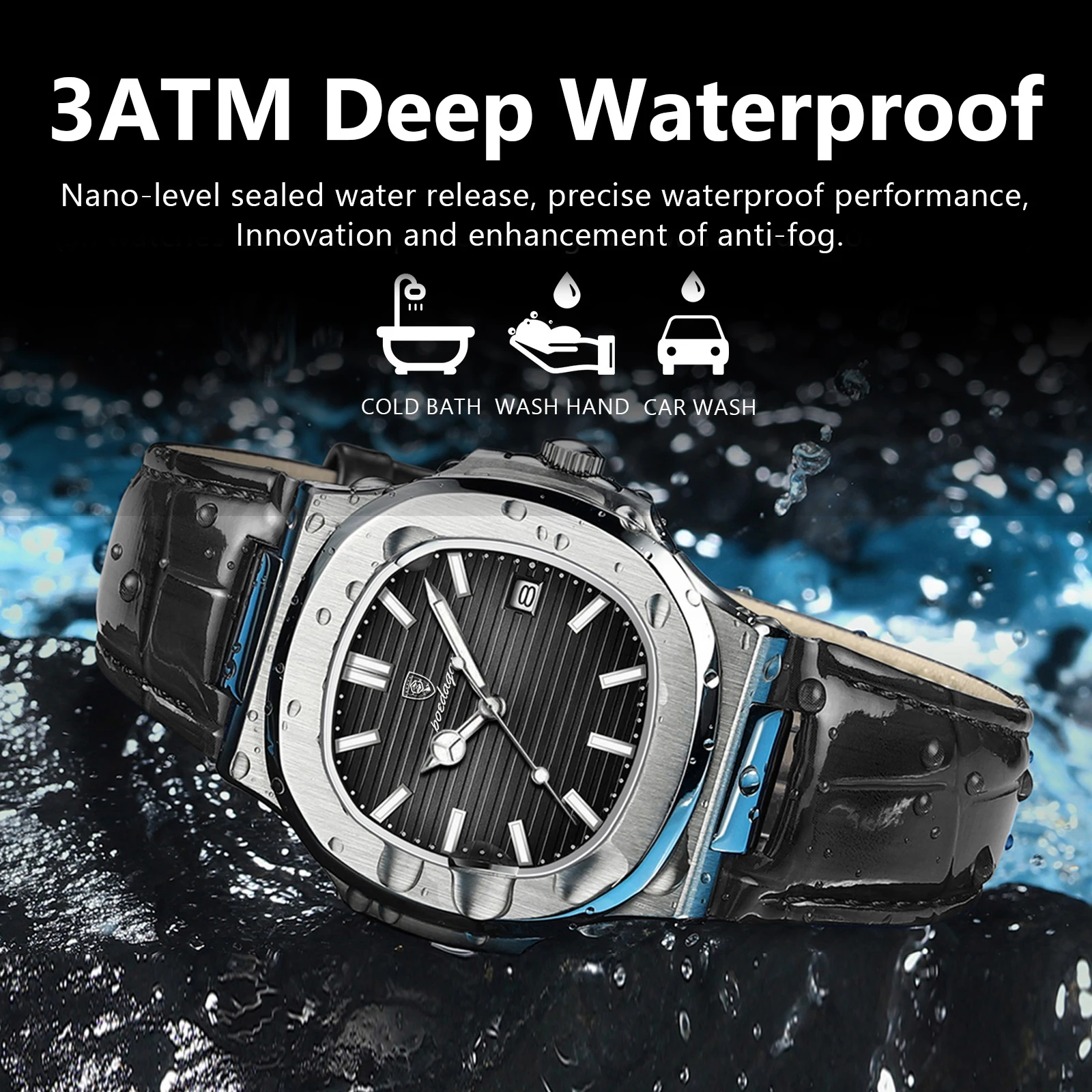 POEDAGAR Top Luxury Brand Men\'s Quartz Watches Luminous Date Waterproof Leather Man Watch Casual Sport Original Square Men Watch