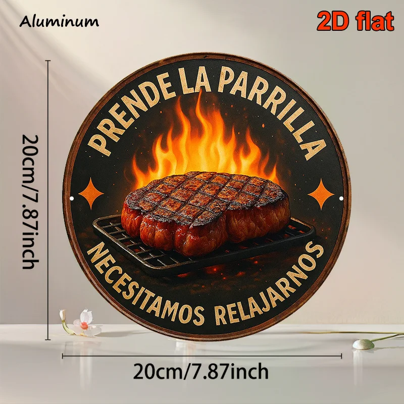 2D Flat, 1pc, 8x8 Inch Round Spanish Aluminum Sign, Vintage Decorative Plaque for "Asado" (Spanish Barbecue), Suitable for Decor image 6