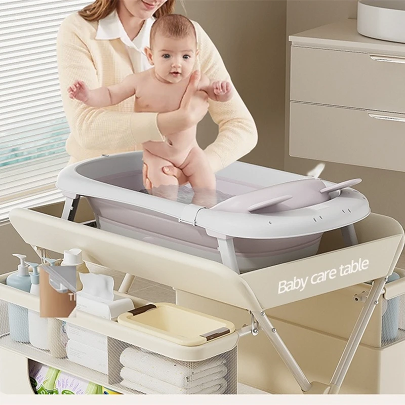 طاولة تغيير حفاضات محمولة قابلة للطي للطفل، محطة تغيير حفاضات محمولة بنمط مطور مع عجلات، حضانة بخمسة مستويات