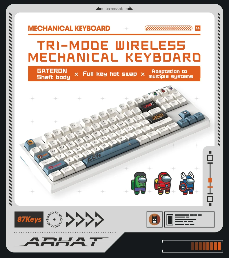 For Darmoshark K6 Kit High Quality Wireless Mechanical TKL Keyboard 87 Keys Hot Swap RGB Personalized Gaming Keyboard