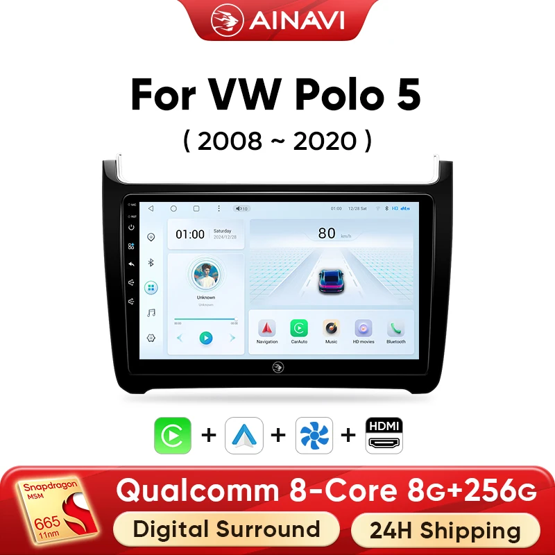 AINAVI Autoradio Per Volkswagen VW Per VW Polo 5 Wireless Carplay Android Auto Car Lettore Multimediale Autoaudio GPS HDMI 2 DIN