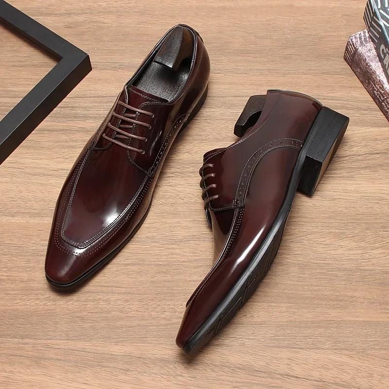 Luxury Patent Leather Mens Dress Shoes Handmade Quality Comfortable Genuine Leather Black Wedding Social Oxfords Shoes Man 2026