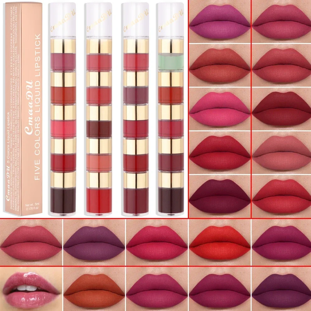 

Heallor Portable 5-in-1 Lipgloss Liquid Lipstick Makeup Lip Color Batom Long Lasting Sexy Red Pink Nude Lip Gloss Bulk