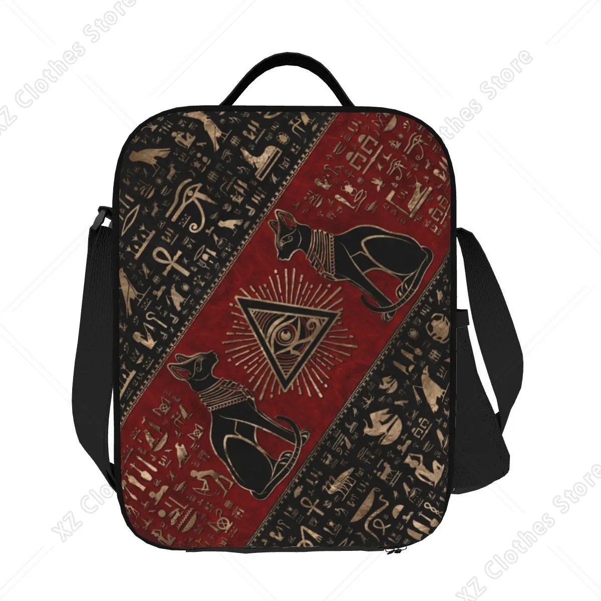 

Custom Egyptian Hieroglyphs Cats Bastet Thermal Insulated Lunch Bag Women Lunch Container for School Storage Bento Food Box