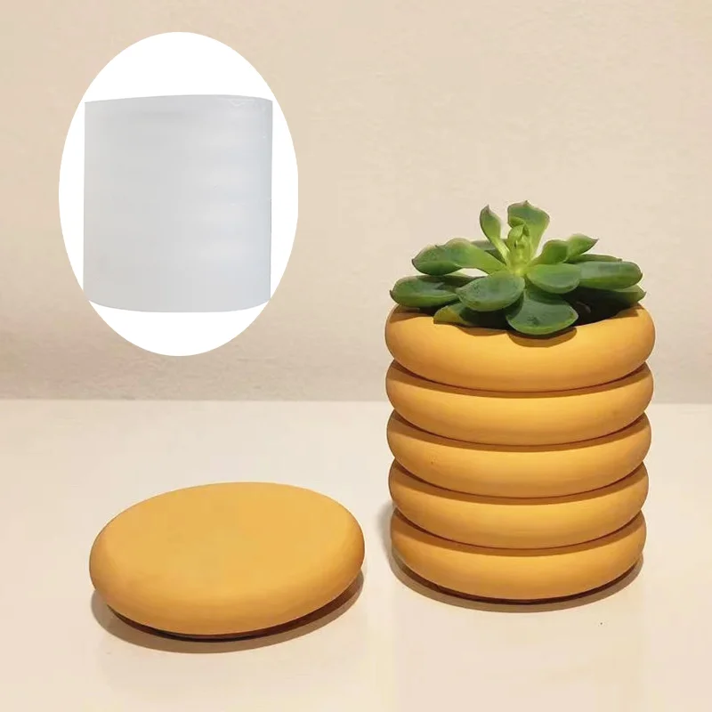 2pcs/set Donut cosmetics storage box epoxy resin silicone mold annular flowerpot concrete cement silicone mold Vase gypsum mold