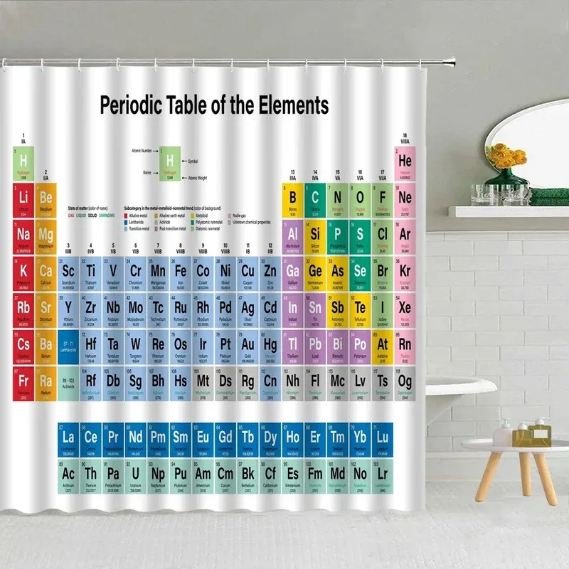 VIKAMA Periodic Table Shower Curtain Waterproof Science Theme Chemistry Student Teacher Bathroom Educational Decor