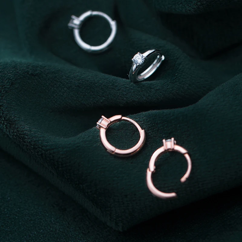 Modian Crystal Round Classic Hoop Earrings Trendy Simple 925 Sterling Silver Jewelry For Women Korean Tiny Silver Earring Gift