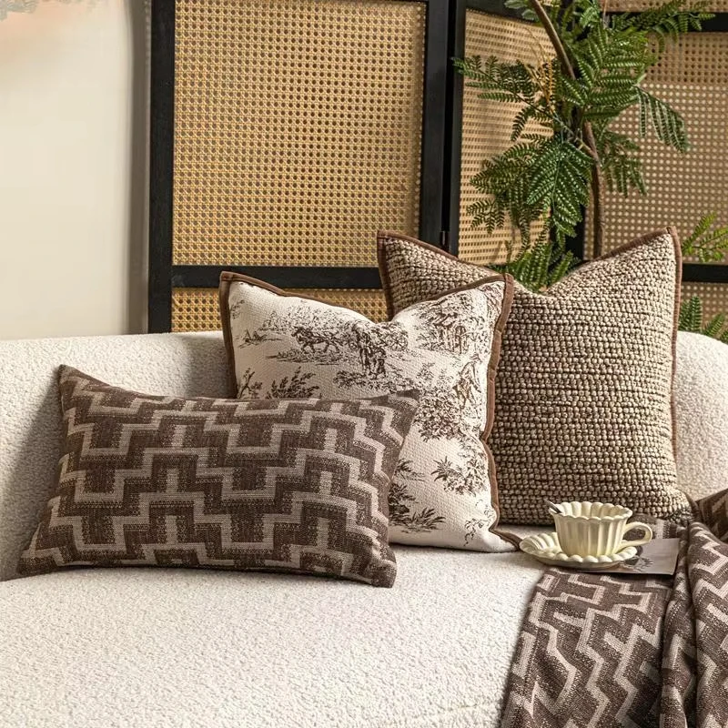 

Retro Brown Color Pillows Geometric Jacquard Cushion Case Luxury Simple High Quality Decorative Pillow Cover For Sofa Chair Home