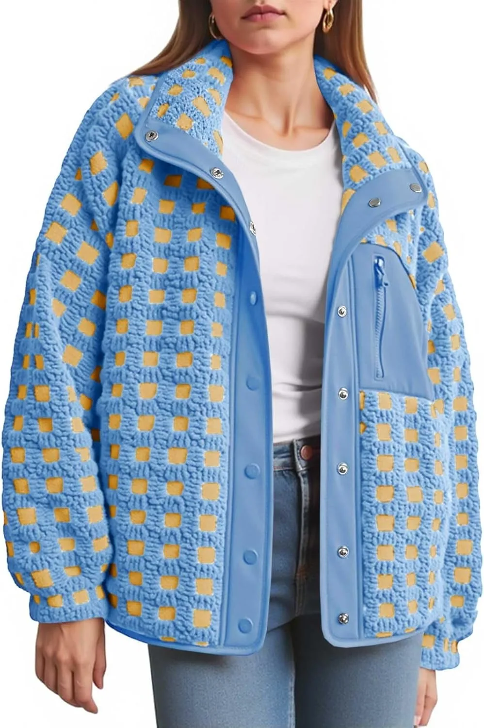 

Женская осенне-зимняя флисовая куртка, теплые пальто, клетчатая верхняя одежда на пуговицах с длинными рукавами и воротником с лацканами и карманами