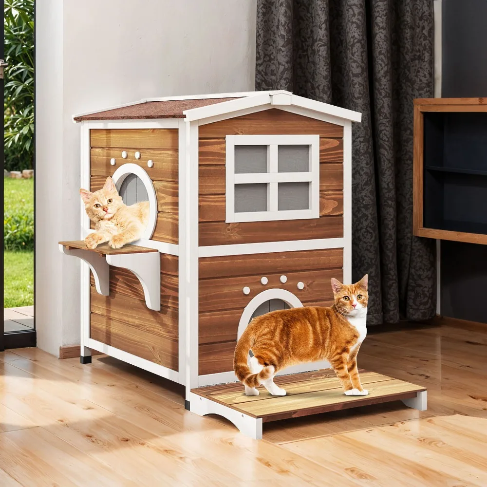

Two Story Outdoor Cat House for 2 Cats Large Feral Cat Shelter Weatherproof