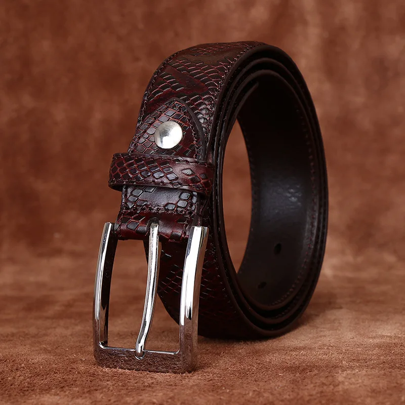 Ceinture en cuir de vachette véritable pour hommes, ceinture en cuir de vachette pur, ceinture de cow-boy, sangle de pantalon habillé masculin, motif de broche d'entreprise, 3.5cm