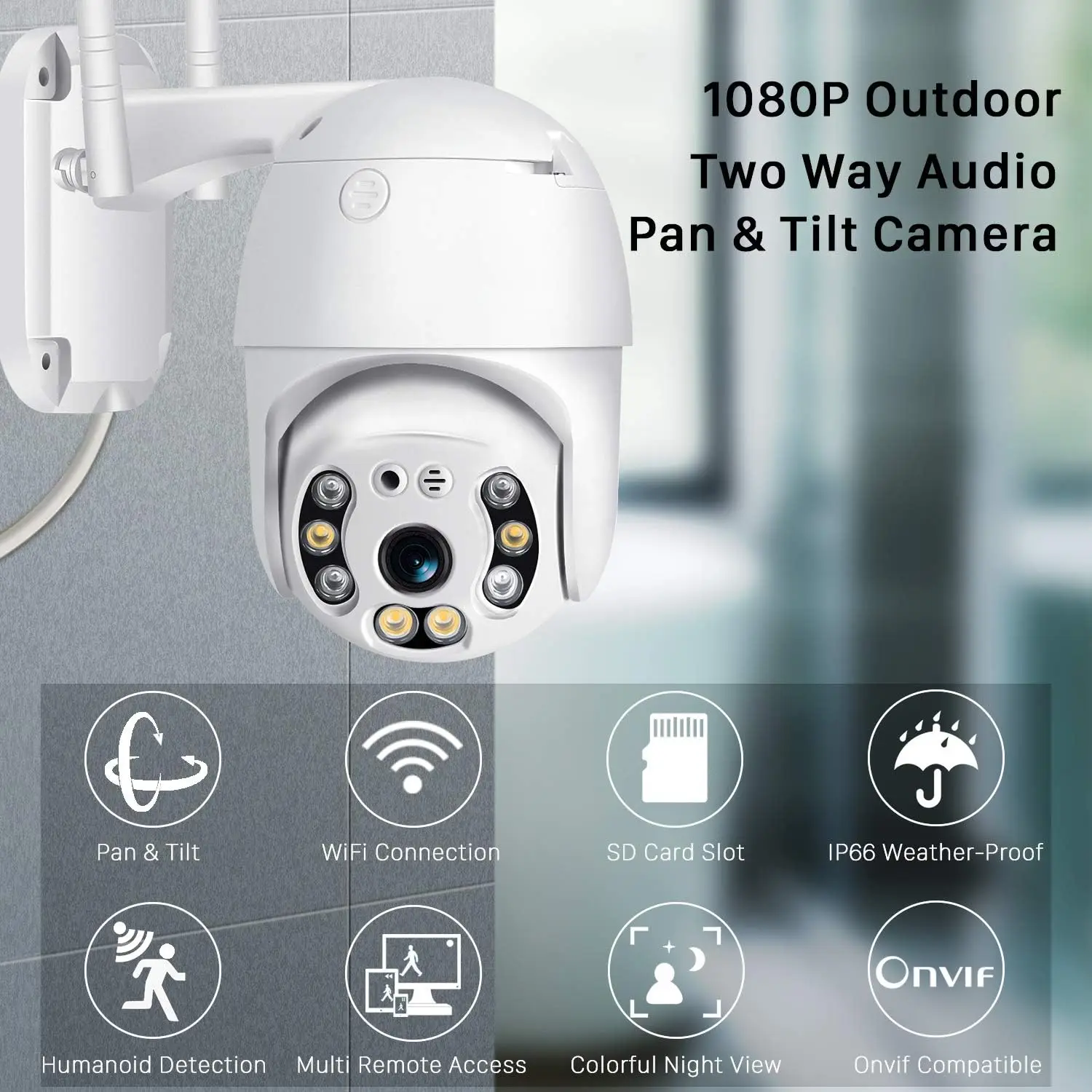 Pan/Tilt Outdoor Security Camera, 1080P Home WiFi IP Camera, Motion Detection Night Vision Waterproof CCTV Camera