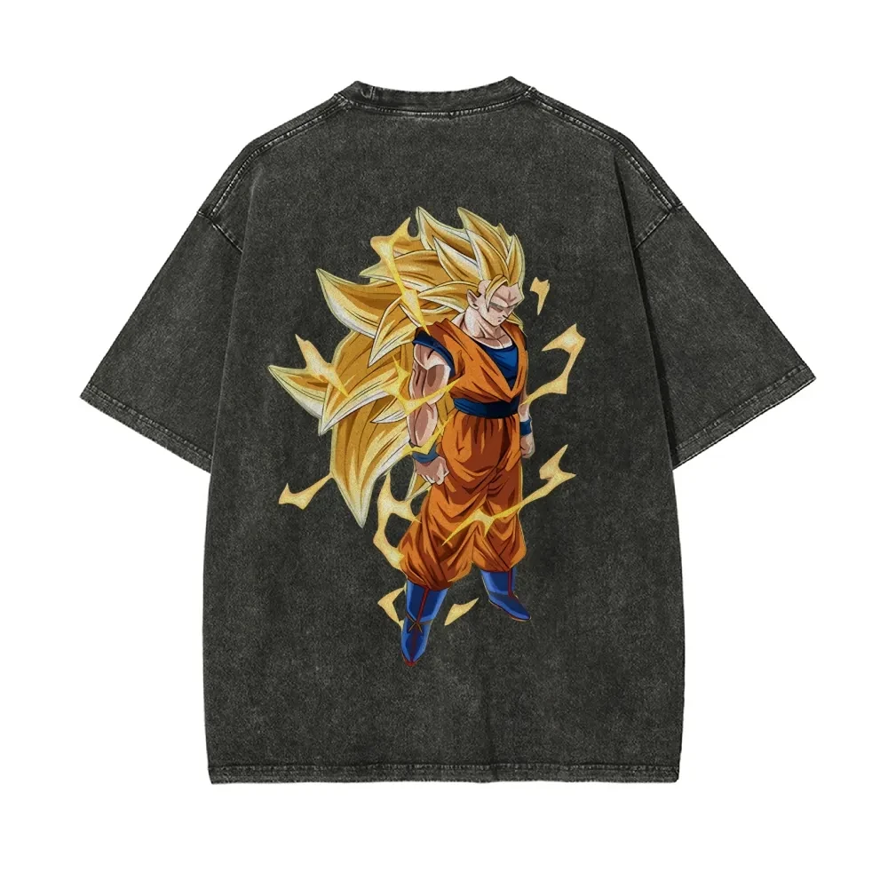 

Футболка с короткими рукавами и принтом Dragon Ball, повседневная летняя одежда, мужская уличная одежда, мужская футболка, стираная и старая, удобная поп-футболка