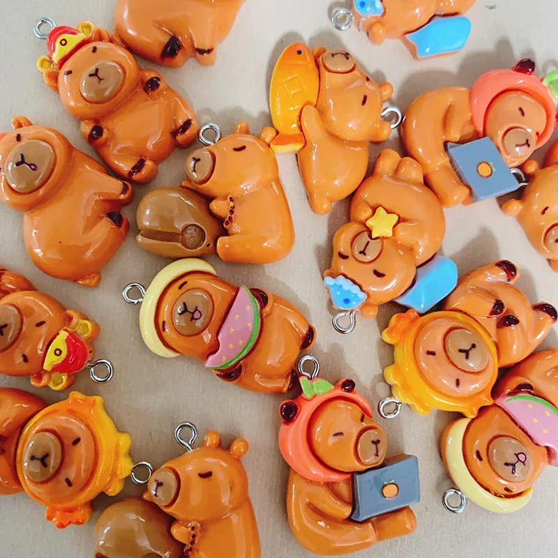 10pcs Kawaii Flatback Cartoon Capybara Resin Charms Lazy Animal Pendants For Earring Keychain Diy Jewelry Make