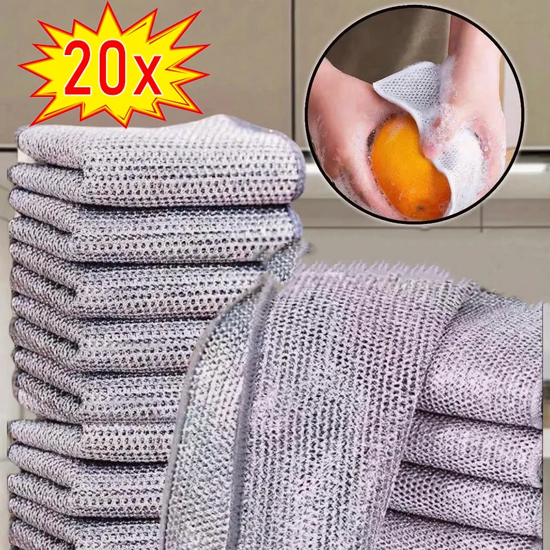 20/1Pcs Magic Cleaning Cloth Thickened Double-sided Metal Steel Wire Rags Kitchen Microwave Stove Pot Washing Dish Cloths Towel