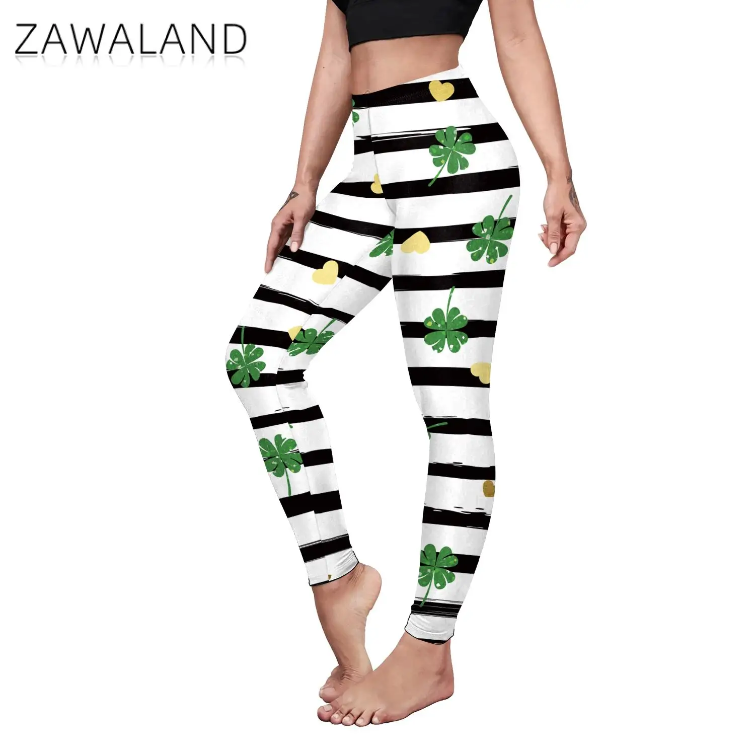 Zawaland Leggings สำหรับผู้หญิง St. Patrick's Day กางเกงเซ็กซี่ลายทางสำหรับปาร์ตี้ในเทศกาลไอริชกางเกงยางยืดสำหรับผู้หญิง