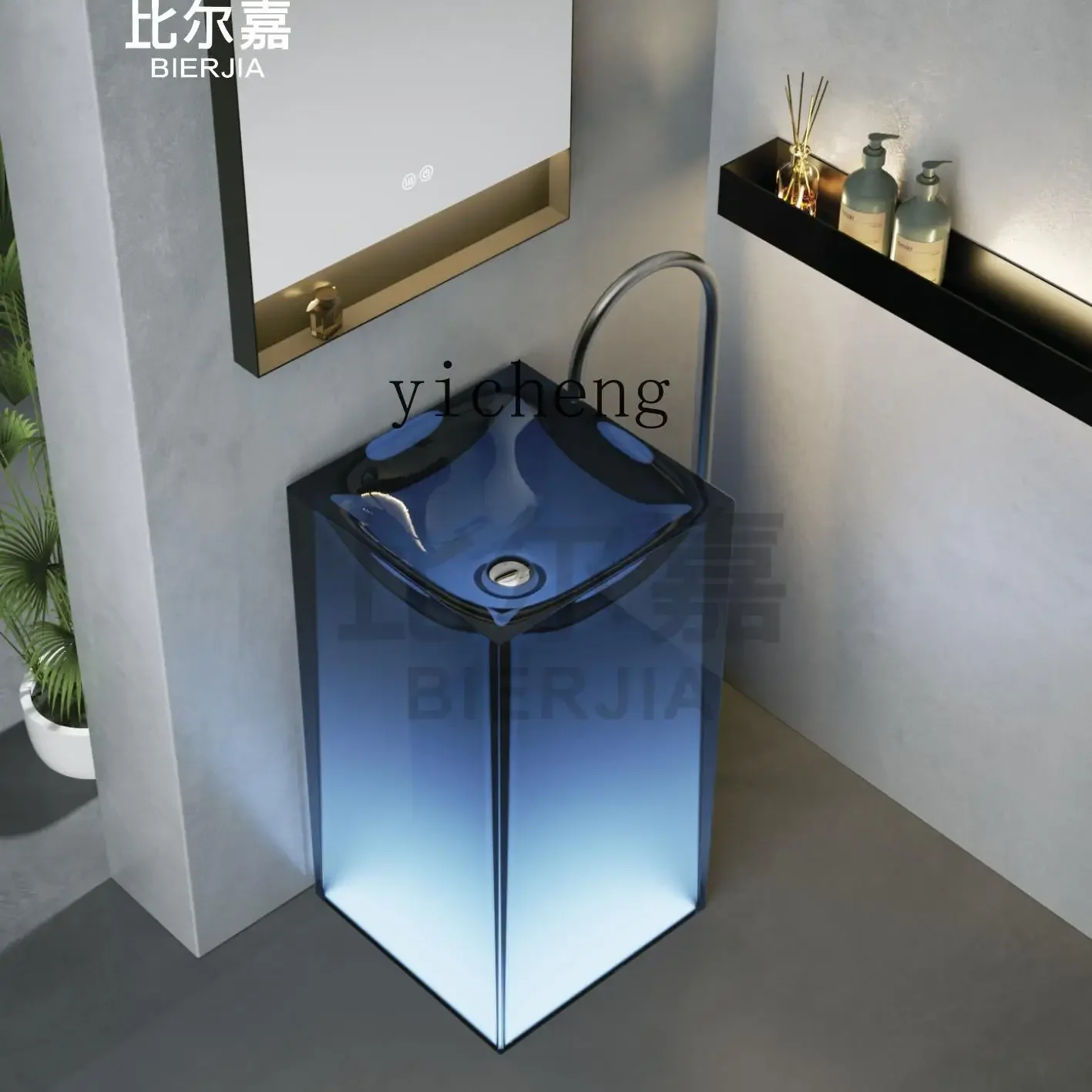 floor-to-ceiling bathroom integrated hand wash basin Color transparent resin art basin