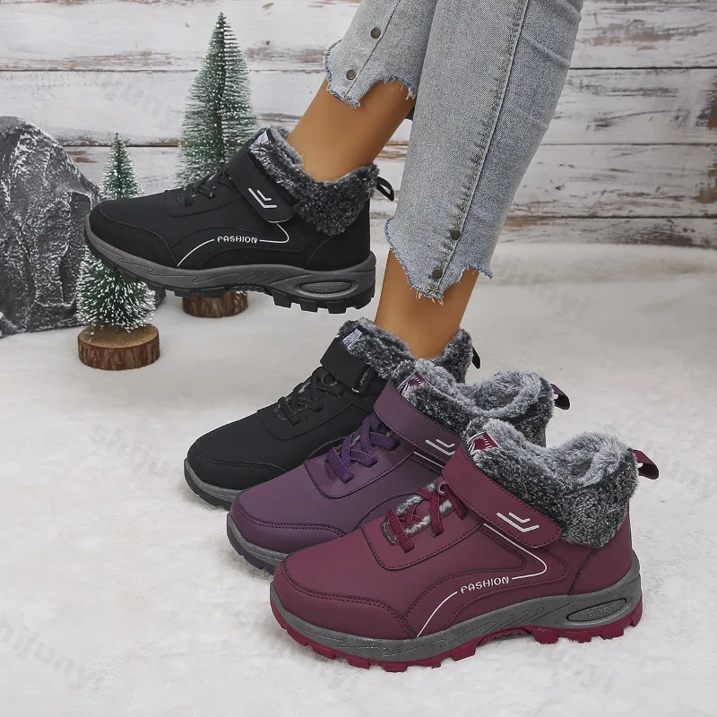 2025 جديد الشتاء الرجعية منخفضة أعلى سميكة سوليد أحذية قطنية غير رسمية للنساء الدافئة مريحة موضة تنوعا عدم الانزلاق أفخم الأحذية