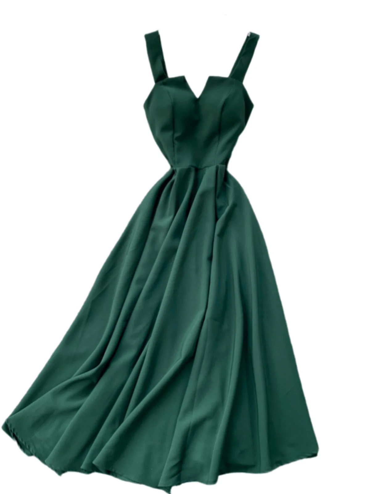 فستان نسائي جديد لعام 2020 بتصميم رقبة على شكل V وظهر مكشوف، بلون واحد وقصة ضيقة عند الخصر، تنورة طويلة على الطراز الكوري بخص...