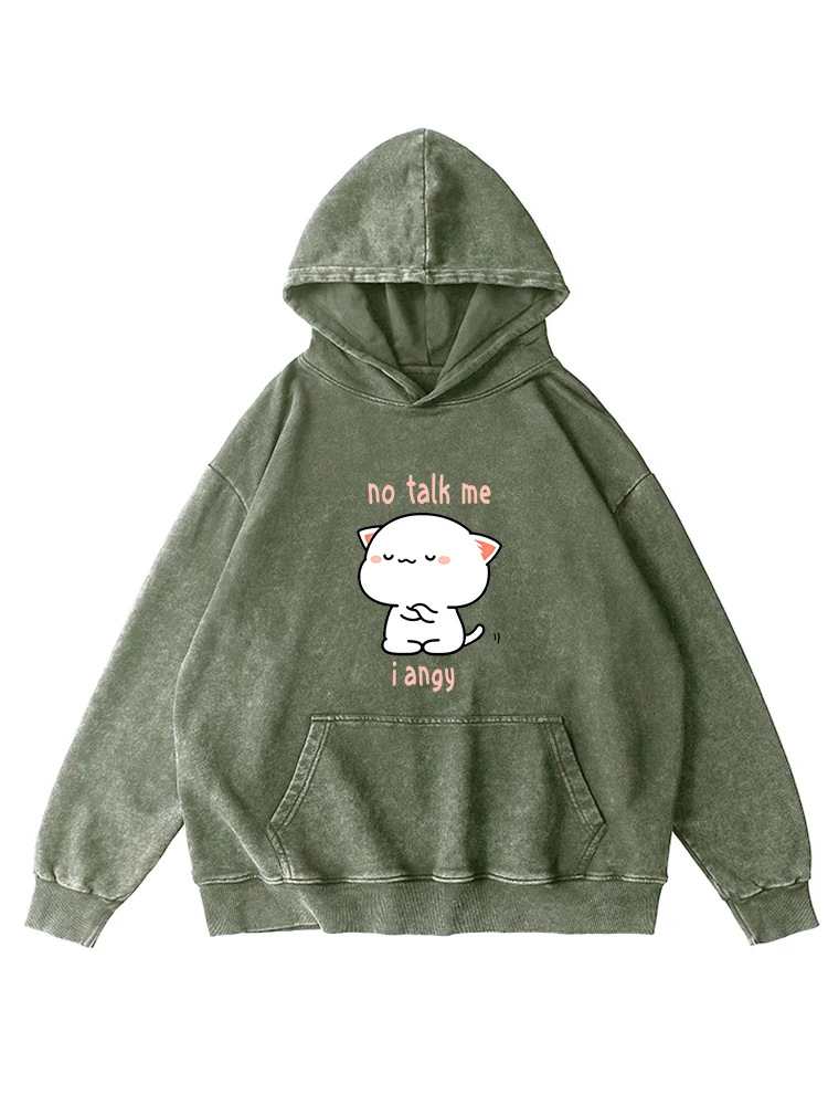 Não me falar im angy impressão dos desenhos animados lavado com capuz mulher moda casual hoodie algodão solto com capuz outono roupas de rua feminino