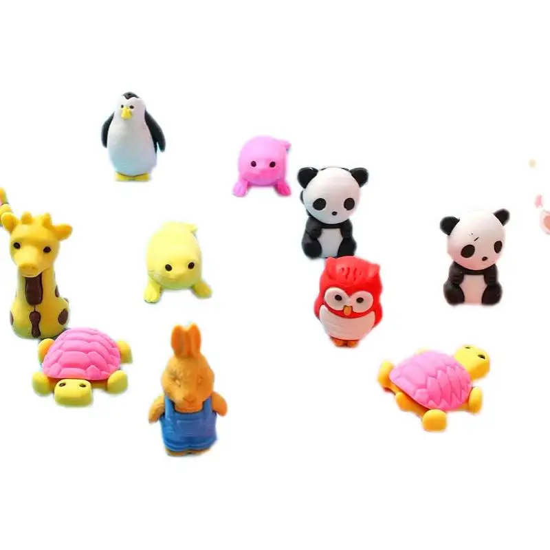 10 pezzi carino gomma a forma di animale Cartoon Design gomma cancelleria Puzzle gomma giocattoli