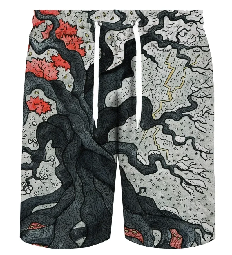 Hawaiian vacation beach shorts men's casual shorts 3D printed retro tree printed shorts long pants swimsuits and swimming trunks