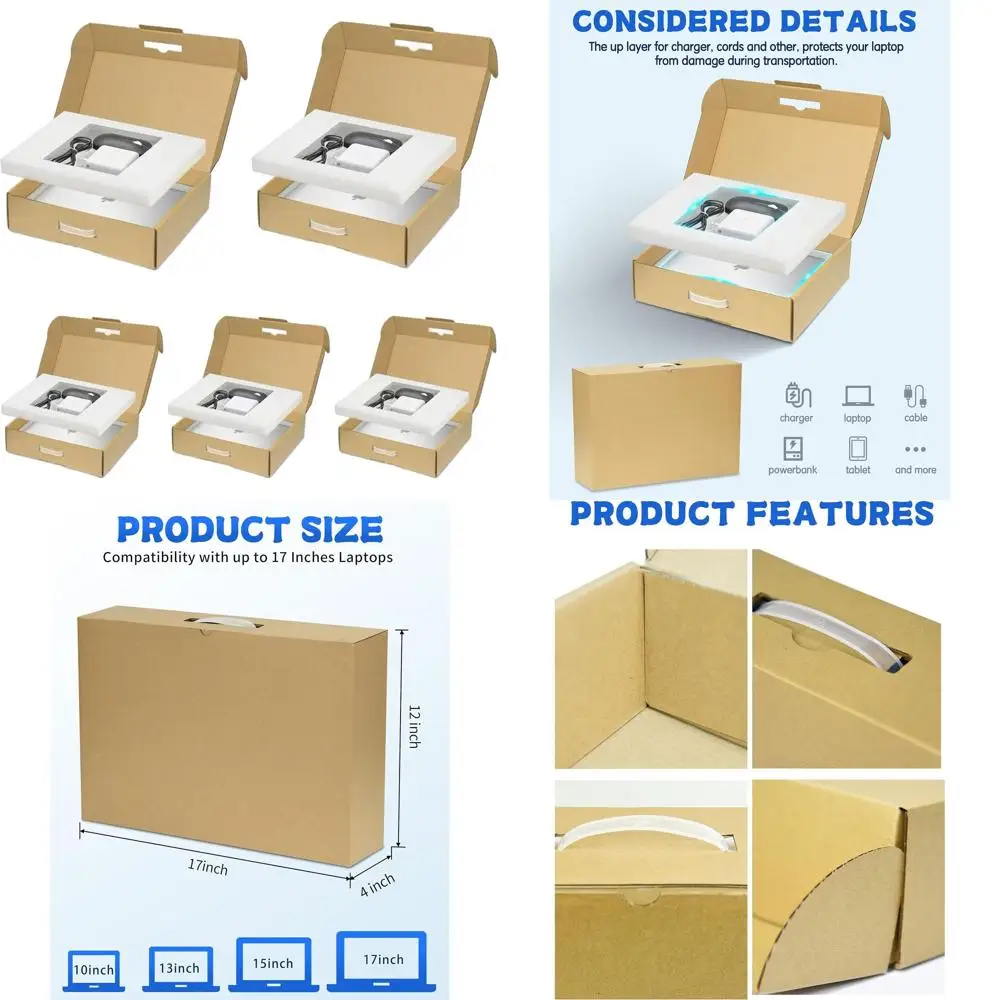 

5-Pack 17-Inch Laptop Shipping Boxes with Protective Foam for Secure Mailing