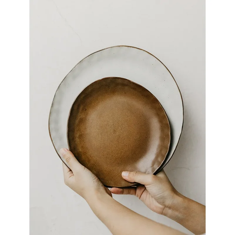 

Lotus leaf mouth matte matte texture simple flat plate, western plate, retro irregular plate