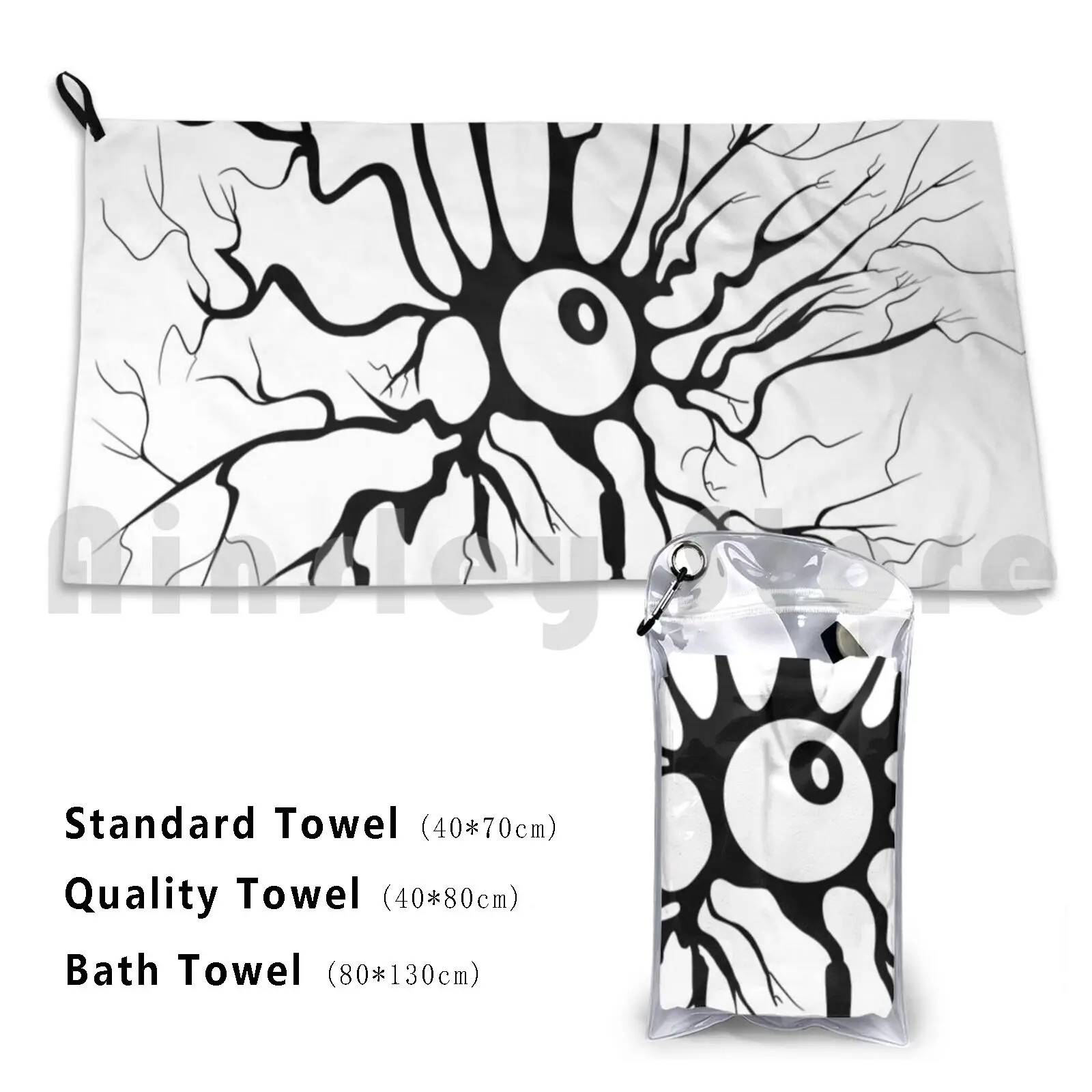 Multipolar Neuron Custom Towel Bath Towel Neuron Science Brain Cell Black Sciart