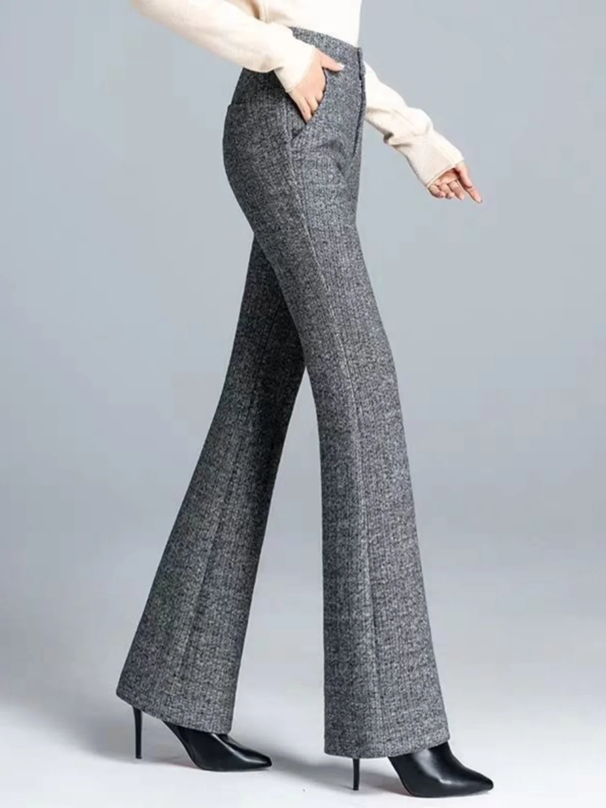

High Waist Thiened Woolen Wide Leg Pants Women's Suit Pants Autumn Winter Faion Slimming Casual Long Trousers