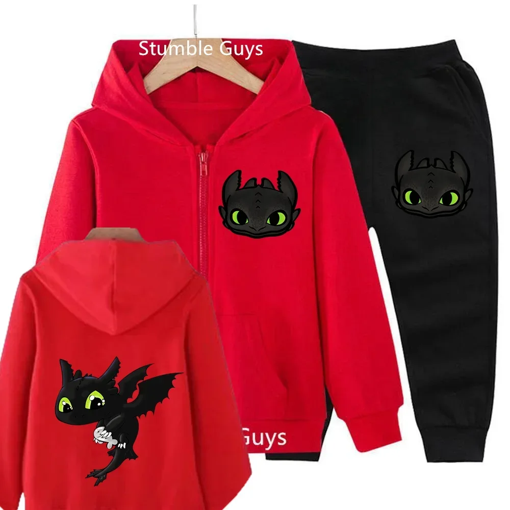 How to train your Dragon hoodie Cartoon print Fall Winter Boys Girls Casual Zipper hoodie Set Toothless Boy