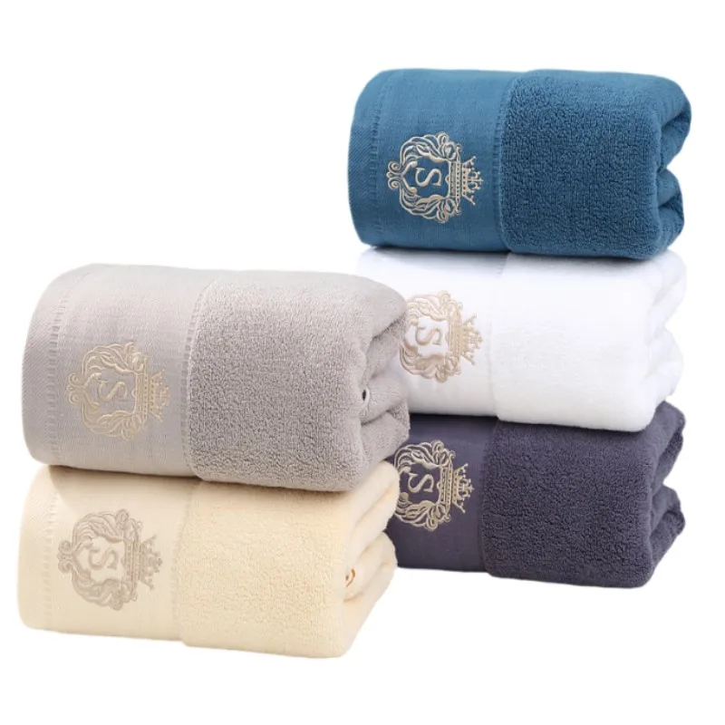 Embroidered Cotton Bath Towel Cover 70x140cm Oversized Blue White for Men Women Adult Personalized Gift Set Face Beach Towels