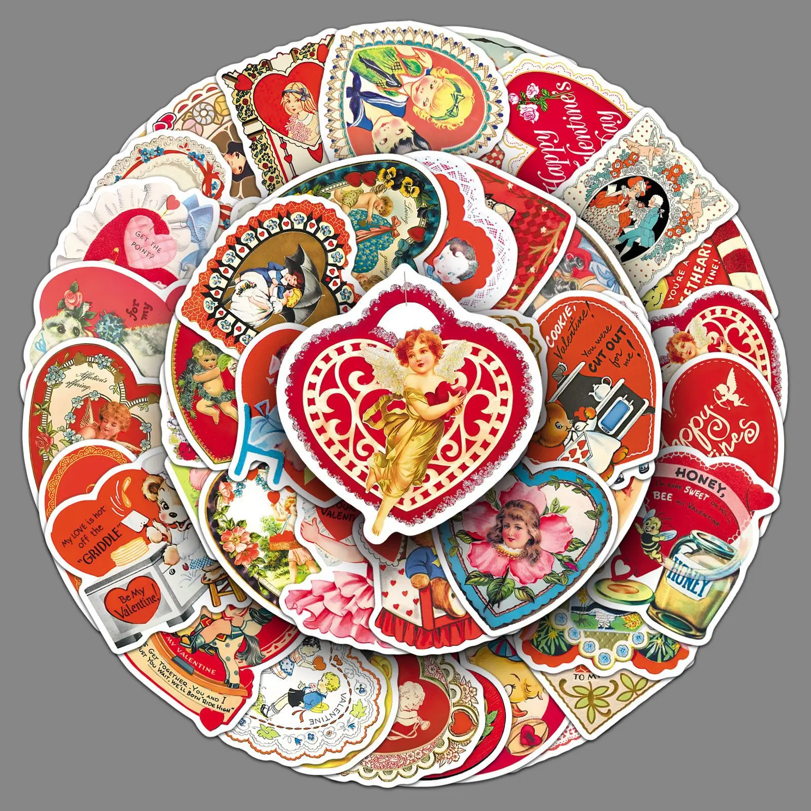 

50PCS Cute Retro Valentine's Day Stickers Graffiti DIY Decoration Mobile Phone Case Notebook Water Cup Toy Gift Stickers
