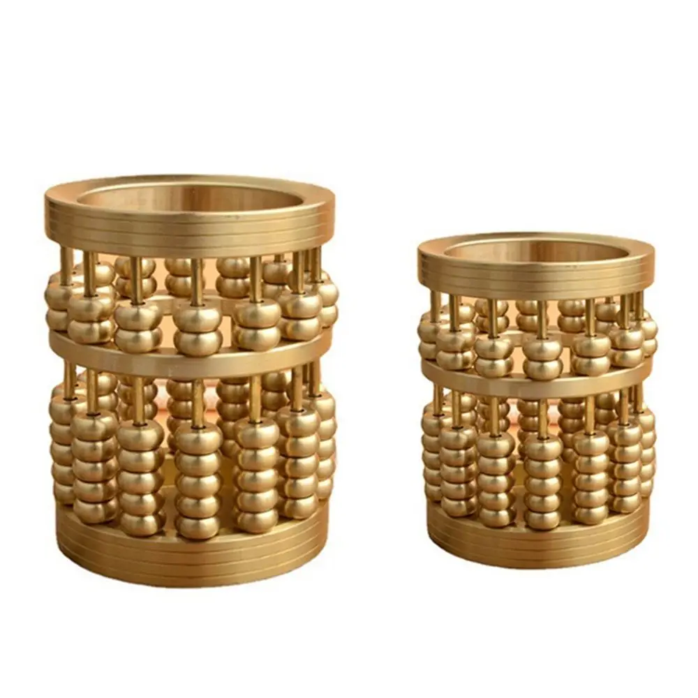 Gold Brass Pen Holders Mini Abacus Shaped Pencil Container Pot Decorative Widely Use Desk Organizer Stationery Cup Desk