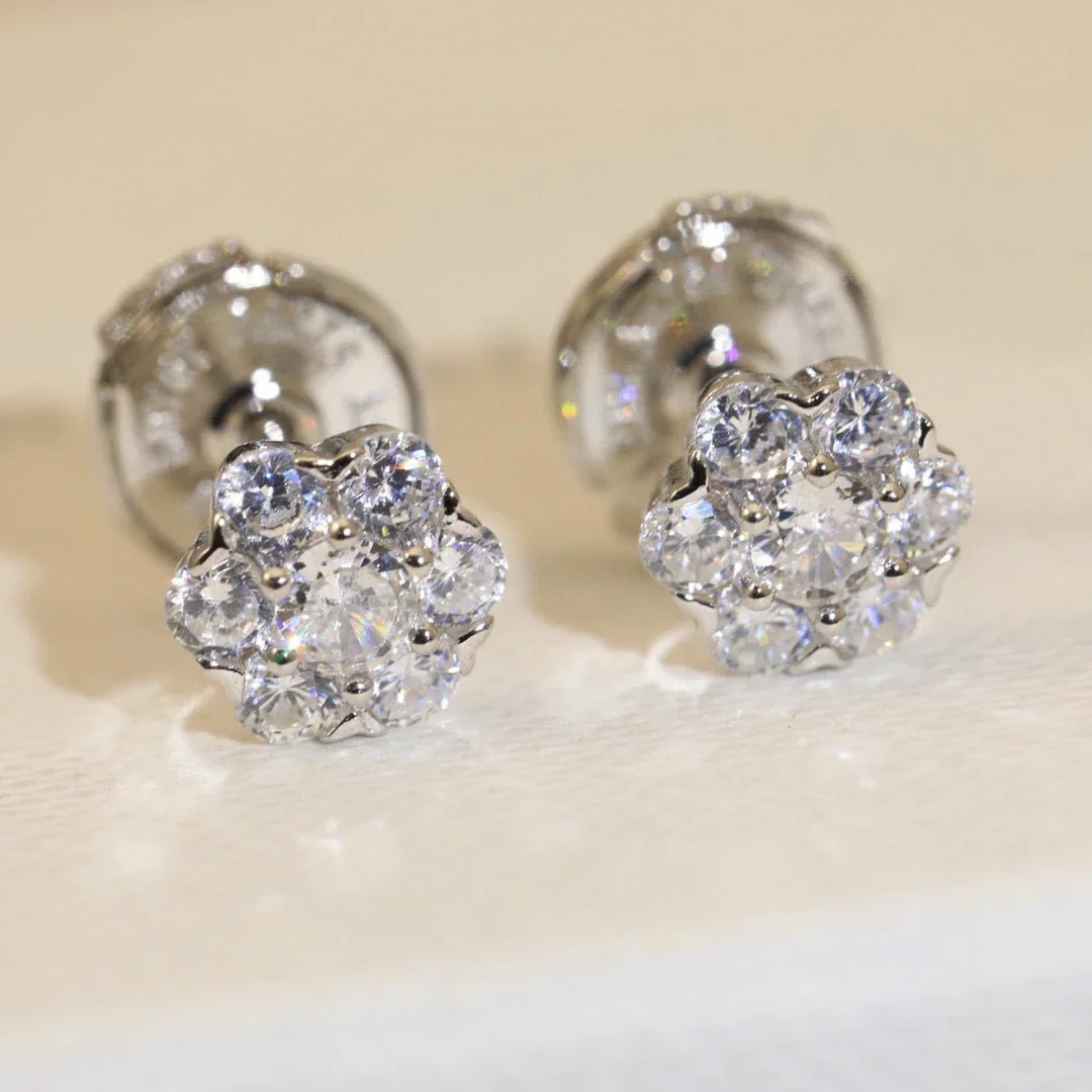 حار العلامة التجارية الجديدة مجوهرات نقية عباد الشمس أقراط فاخرة تصميم الزفاف موضة حفلة أقراط الماس الفضة 2025 مجوهرات عصرية