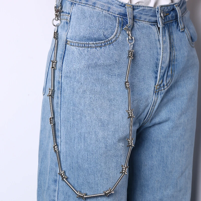 

29" Heavy Metal Barbed Wire Silver Wallet Chain Punk Pants Chain Hip Hop Jewelry