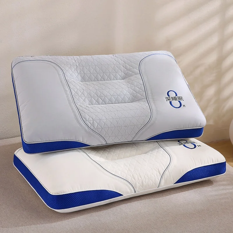 

New Deep Sleep Embroidered Pillow Core with Three-dimensional Partition Breathable Home Hotel Single Pillows 48*74cm White Grey