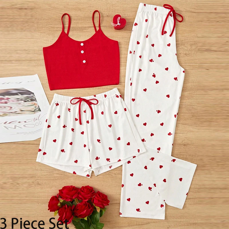 

Three Piece Camisole Set For Vacation And Leisure, Suitable For Wearing Pajamas And Comfortable Women's Clothing At Home