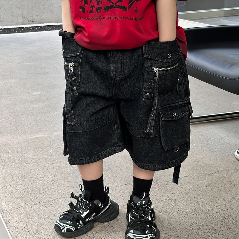 Baby Boy Pants Children Denim Shorts 2024 New Summer Boys Medium Pants Work Fashion Comfort Simple Pant Boys Rivet Style