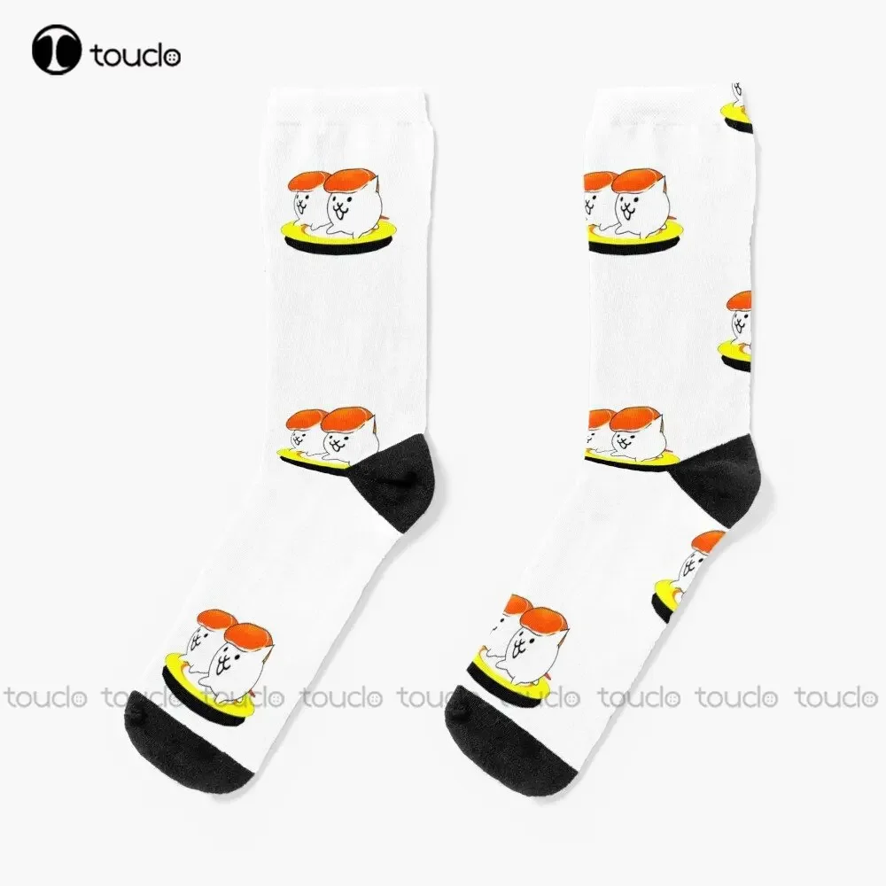 Cute Sushi Battle Cats Slouch Socks Personalized Custom Unisex Adult Teen Youth Street Skateboard Socks Custom Gift