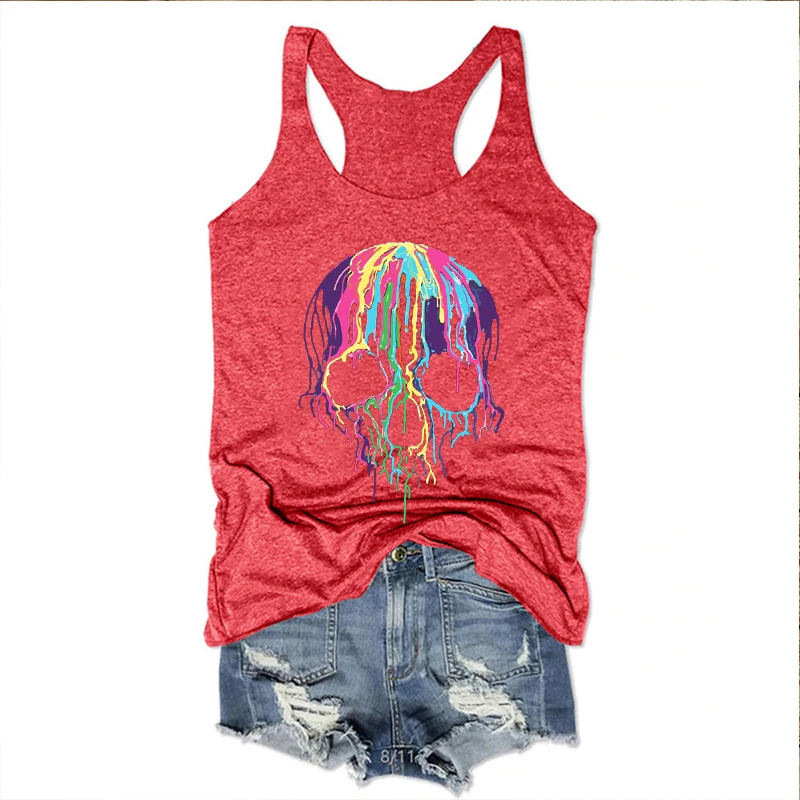 

Rainbows Skulls Women Tops Spooky Shirt Skulls Cute Tops Goth Skeleton Clothing Trendy Shirt for Women Vintage Tank Tops M