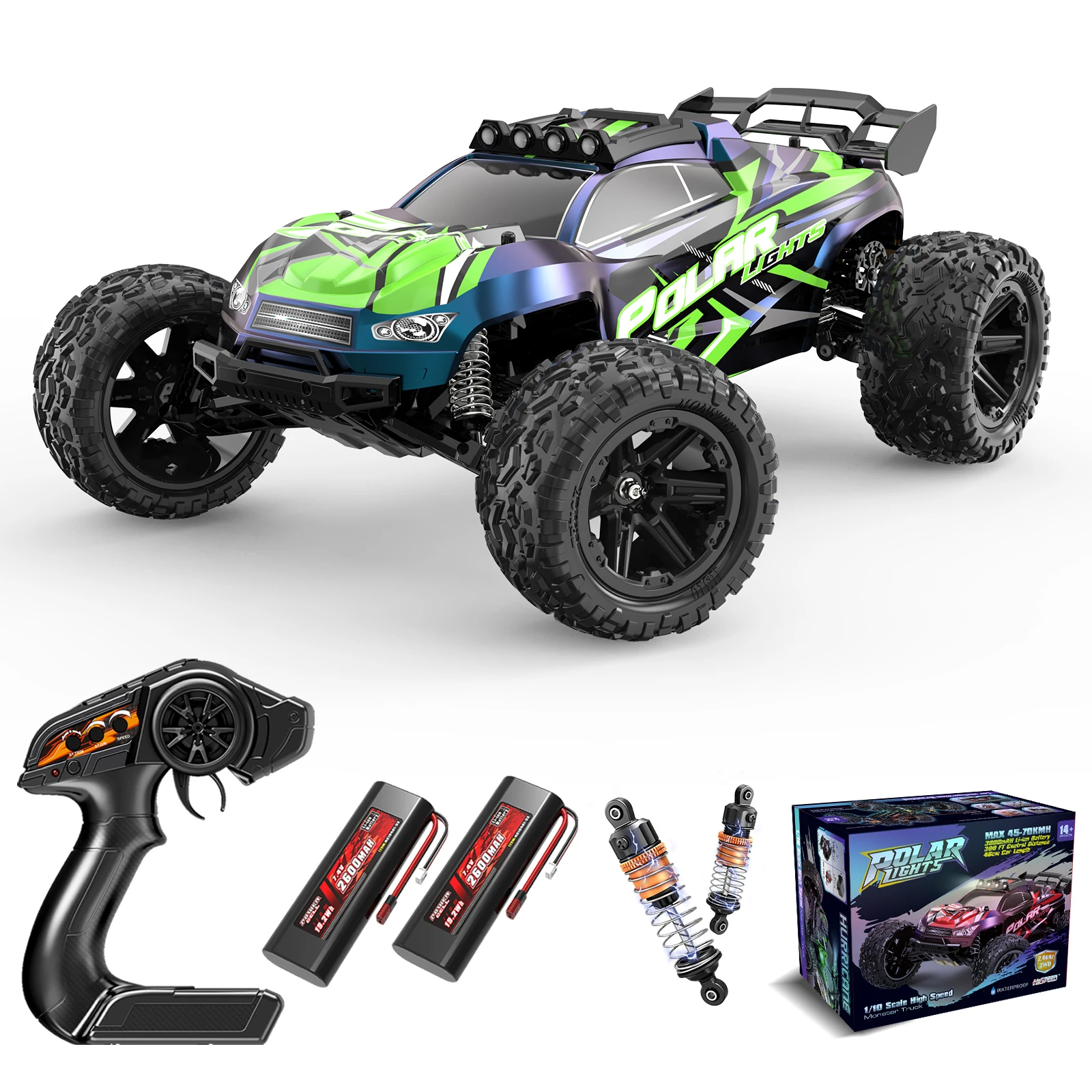 Womaqu HS10422 1:10 Große RC-Autos 46cm, Schnelle Ferngesteuerte Autos, 45+KM/H RC Offroad-Elektro-Truck, Inklusive 2 Wiederaufladbaren 2600mAh Akkus, RC-Autos für Erwachsene & Jungen